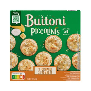 Imagen de PICCOLINIS de Buitoni Mini pizzas 3 quesos (mozzarella, emmental y queso curado) 9 x 30 g.