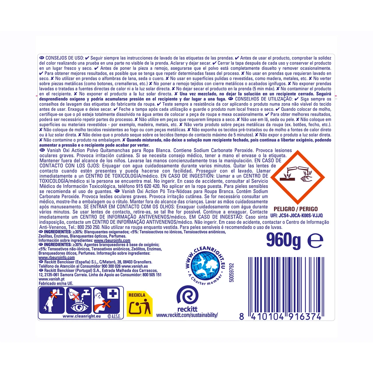 Activador en polvo oxi white 960 gr.