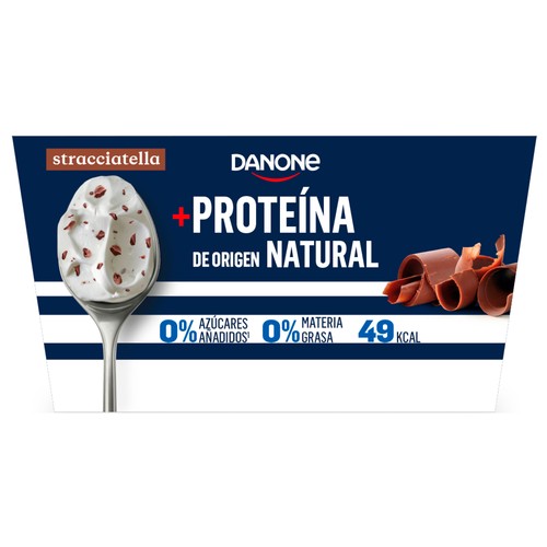DANONE + Proteina Yogur 0 % materia grasa con proteína de origen natural y sabor a stracciatella 4 x 100 g.