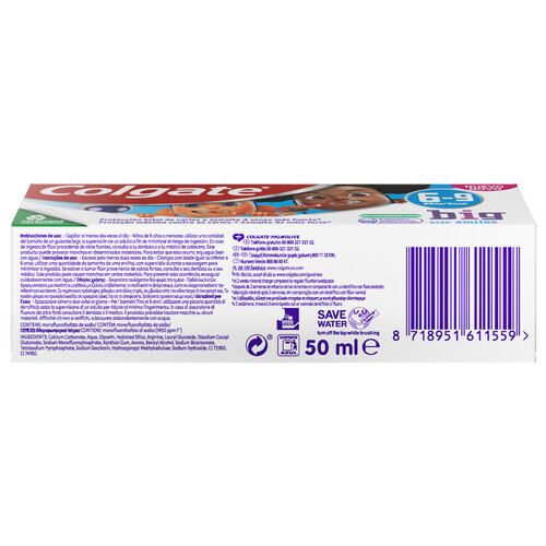 COLGATE Pasta de dientes infantil con protección anti caries, para niños de más de 6 años 50 ml.