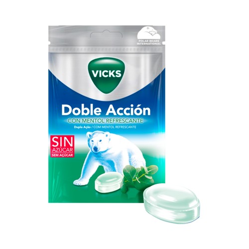 VICKS Doble acción Caramelos sin azúcar y con mentol refrescante 72 g.