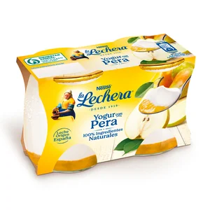 LA LECHERA Yogur natural con pera, elaborado con ingredientes 100% naturales 2 x 125 g.