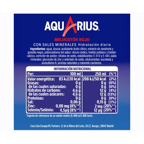 AQUARIUS Bebida isotónica de melocotón rojo 500 ml Botella.