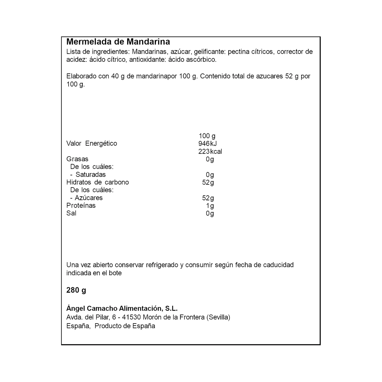 Mermelada mandarina 350 g.