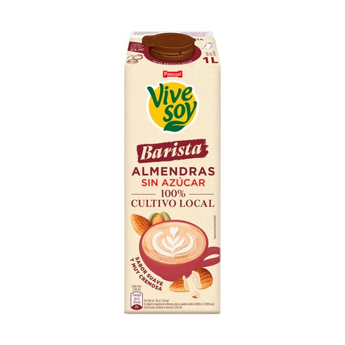 VIVESOY Barista de Pascual Bebida vegetal de almendras sin azúcar, especial café 1 l.