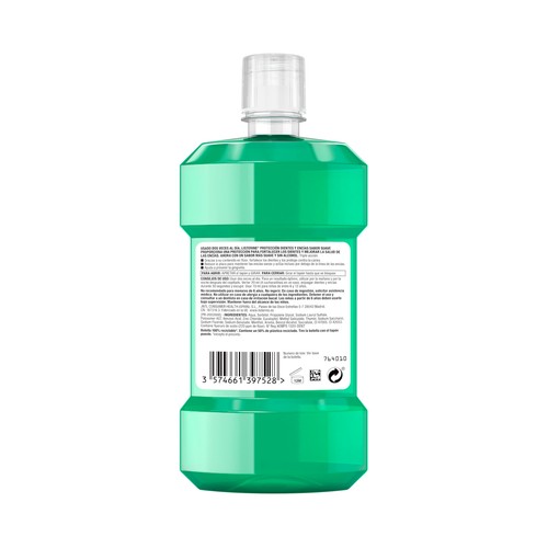 LISTERINE Enjuague bucal de uso diario, sin alcohol y con sabor a menta suave 500 ml.