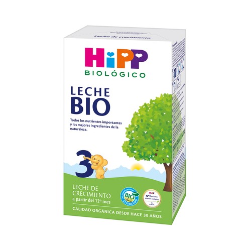 HIPP Biológico Leche (3) de crecimiento ecológica con Omega-3 (ALA) y calcio, a partir de 12 meses 500 g.