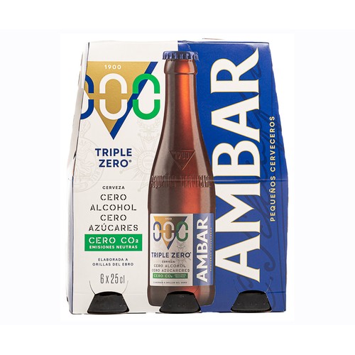Cerveza sin alcohol 0.0% AMBAR PREMIUM pack 6 uds..x 25 cl.