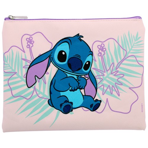 DISNEY Stitch Neceser plano de tela con cierre de cremallera.