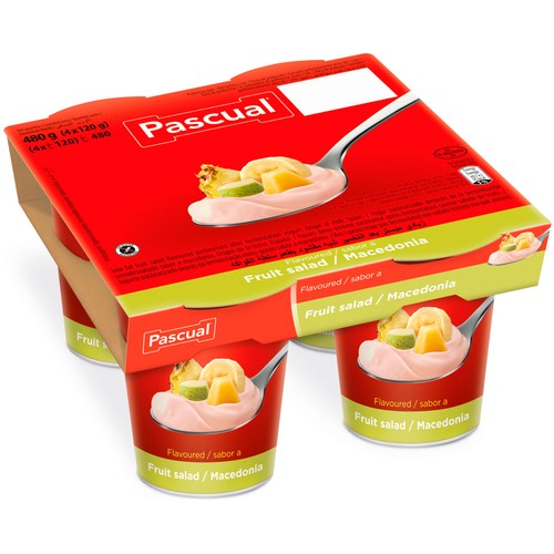PASCUAL Yogur pasteurizado con sabor a fresa 4 x 120 g.