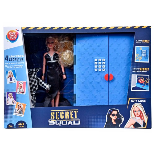 Muñeca Secret Squad Espia 4 identidades secretas con Armario Secreto y 4 Outfit, 48 piezas +5 Años ONE, TWO FUN