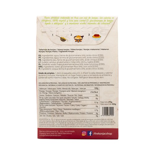THE KONJAC SHOP Tallarines de konjac, que ayudan a adelgazar, listos para comer 270 g.