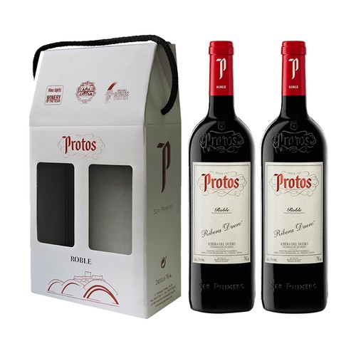 PROTOS  Estuche con 2 botellas de vino tinto roble con D.O. Ribera del Duero.