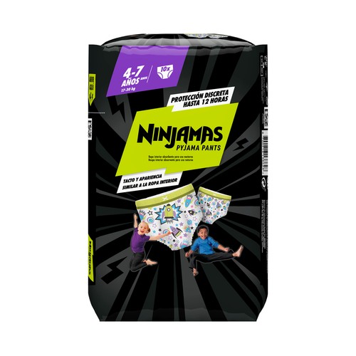DODOT Ninjamas Pañal branguita unisex para pijama para niños de 4-7 años o de 17 a 30 kg 10 uds.