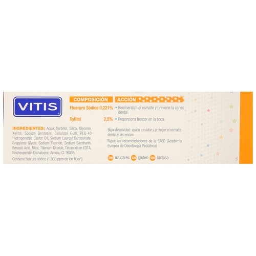 VITIS Pasta de dientes con flúor y sabor cereza para niños a partir de 2 años VITIS Kids 50 ml.