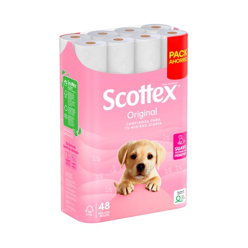 SCOTTEX Original Papel higiénico con tecnología Onda suave 48 rollos.