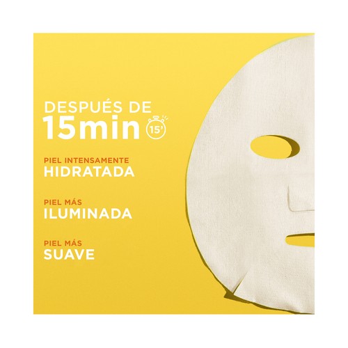 GARNIER Skin active Mascarilla facial hidratante e iluminadora con vitamina C.