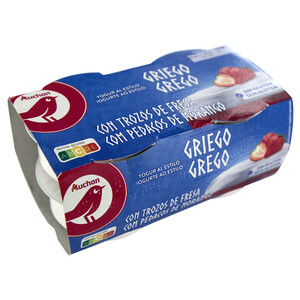 Imagen de AUCHAN Yogur al estilo griego con trocitos de fresas 4 x 125 g. Producto Alcampo