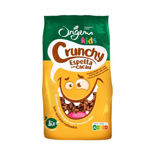 Cereales (crunchys) infantiles con cacao ecológicos ORIGENS KIDS 125 g.