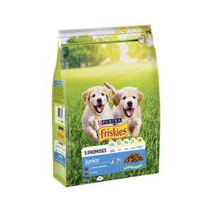 FRISKIES Comida para perros junior a base de pollo, leche y verduras FRISKIES 3 kg.