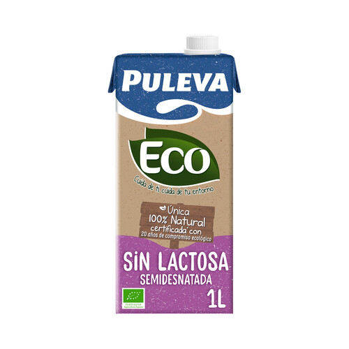 PULEVA Leche semidesnatada ecológica de vaca, sin lactosa ECO 1 l.