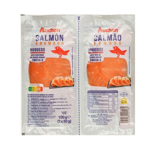 Salmón ahumado noruego PRODUCTO ALCAMPO pack 2 de 50 g.
