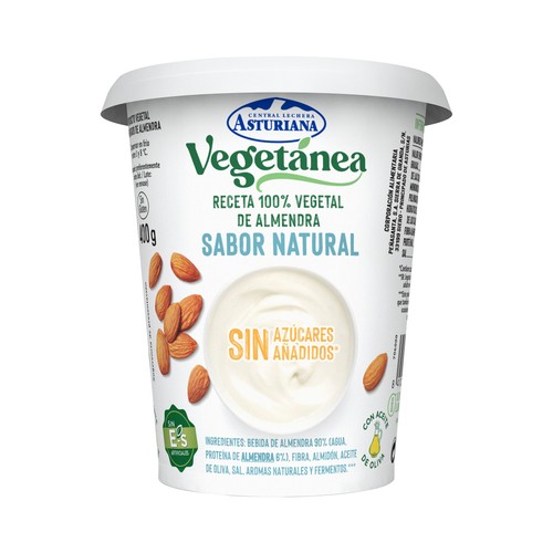 VEGETANEA Especialidad de almendra 100% vegetal, sabor natural, sin azúcares añadidos de Central lechera Asturiana 400 g.