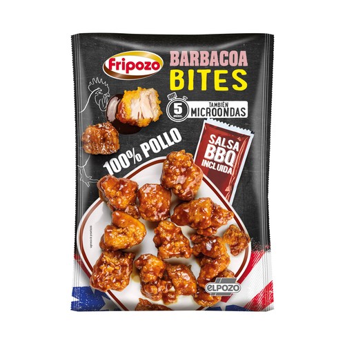 FRIPOZO Trocitos de contramuslo de pollo empanados y con salsa barbacoa 240 g.