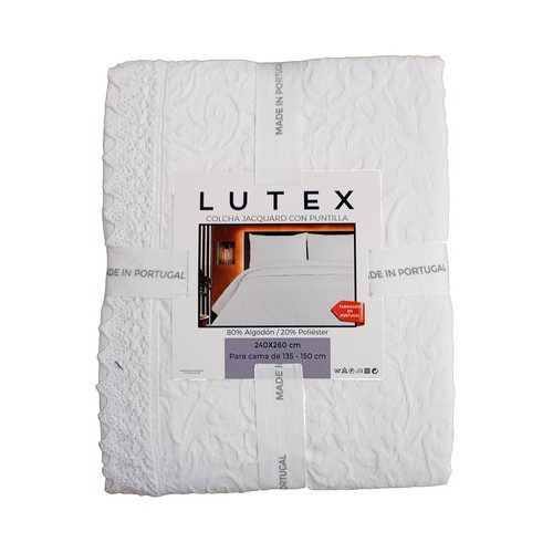 Colcha jacquard puntilla 135cm-150cm 240x260 blanco. LUTEX.