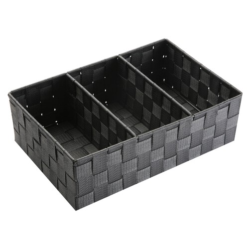 Caja de ordenación multiúsos con 3 compartimentos, fabricada en Nylon color gris, 10x21x32cm. VERSA.
