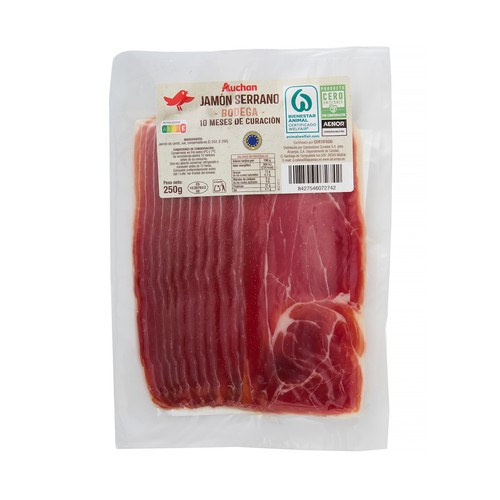 AUCHAN Jamón serrano bodega (10 meses de curación) cortado en lonchas 250 g Producto Alcampo.