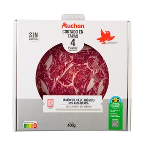 Alcampo Cultivamos LO Bueno  Estuche con Sobres de Jamón de Cebo Ibérico (50% Raza Ibérica), Cortado en Tapas  4 X 100 G. 400 G