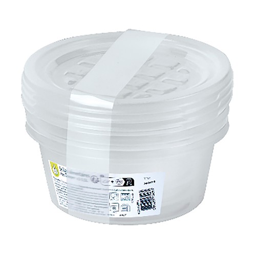 Set de 3 recipientes o tapers redondos, 0,5 L, PRODUCTO ECONÓMICO ALCAMPO.