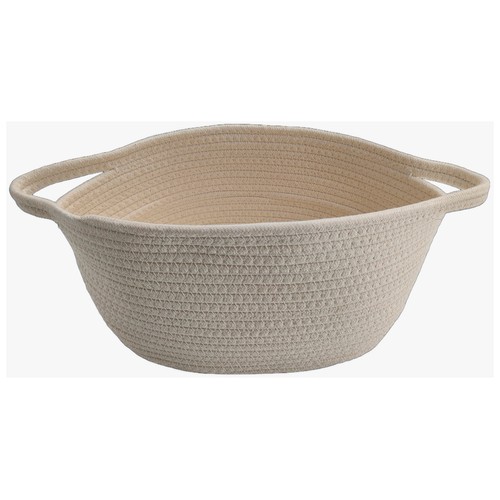 Cesta de algodón pequeña con asa de cuero, color beige, ACTUEL