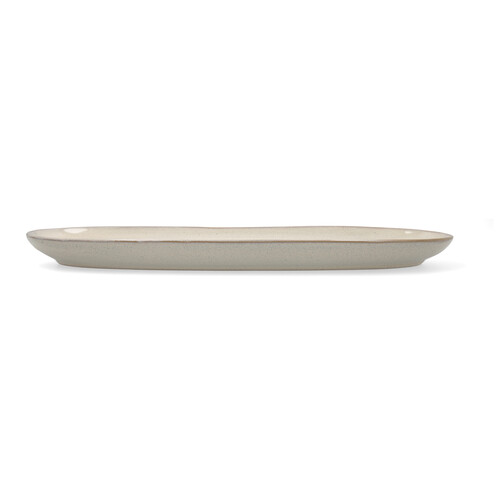 Fuente oval fabricada en gres, 36x16 cm, color blanco, Ikonik BIDASOA.