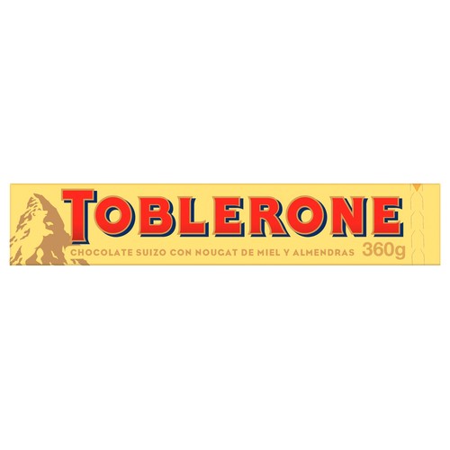 TOBLERONE Chocolatina de chocolate con leche suizo con nougat de miel y almendras 360 g.