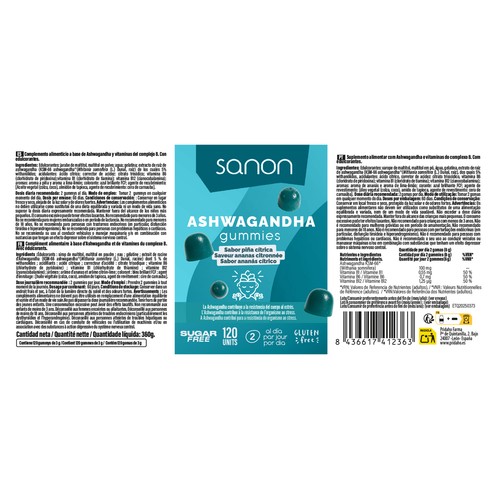 SANON Gominolas (gummies) de Ashwagandha sabor piña cítrica 120 uds.