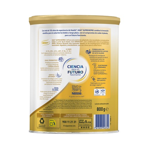 NAN Supreme pro 2 Leche en polvo de continuación, a partir de 6 meses 800 g.