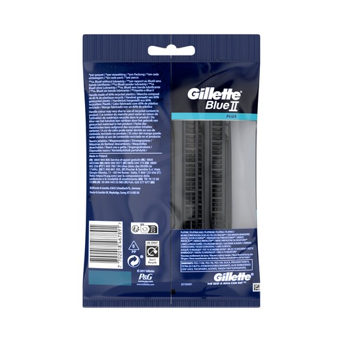 GILLETTE Blue II plus Cuchilla de afeitar desechable con cabezal fijo de doble hoja 15 uds.