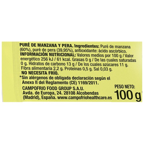 CAMPOFRÍO Healthcare Puré de pera y manzana 100 g.