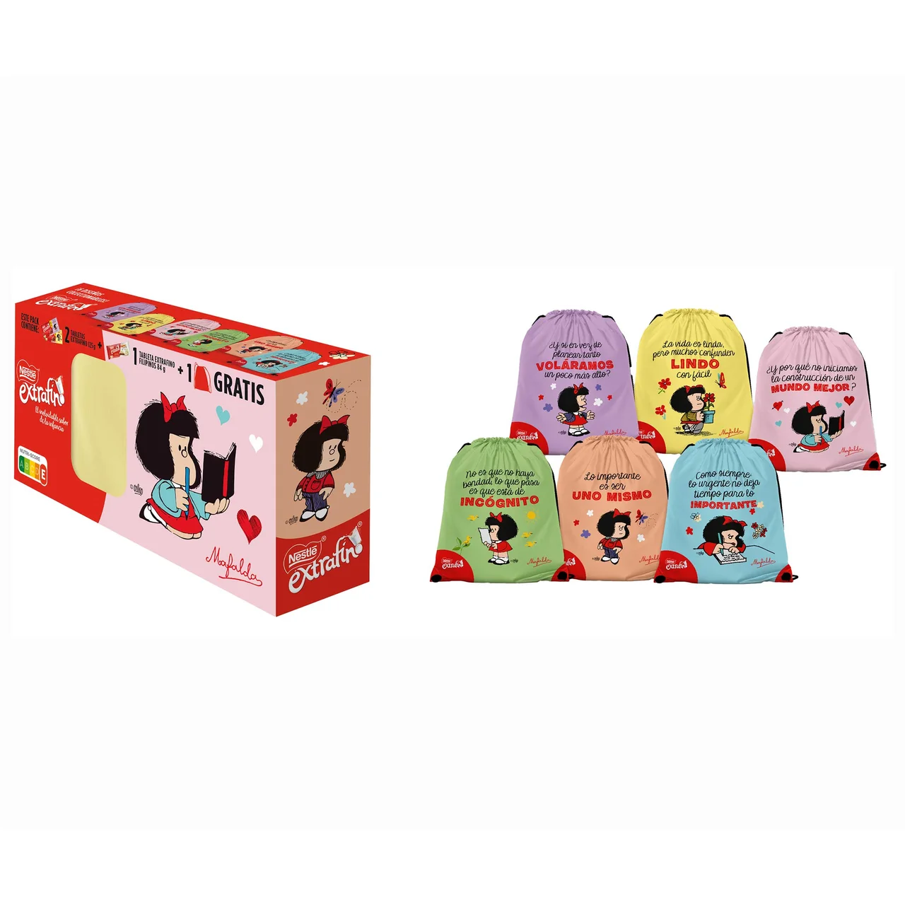 Chocolate con leche extrafino y mochila de Mafalda 3 uds. 334 g.