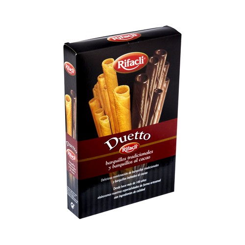RIFACLI Galletas Duetto barquillos tradicionales y barquillos al cacao 140 g.