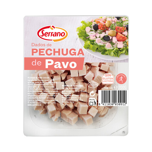 Dados de pechuga de pavo cocida SERRANO 200 g.