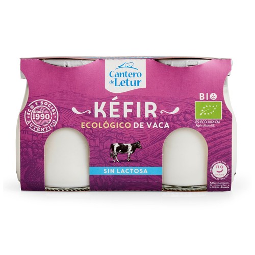 Kefir ecológico de vaca, elaborado sin lactosa CANTERO DE LETUR 2 x 125 g.