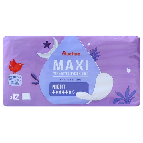 PRODUCTO ALCAMPO Compresas maxi de noche, en bolsitas individuales 12 uds.
