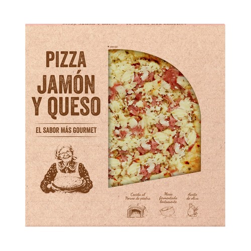 PALACIOS Pizza de jamón y queso cocida en horno de piedra 400 g.