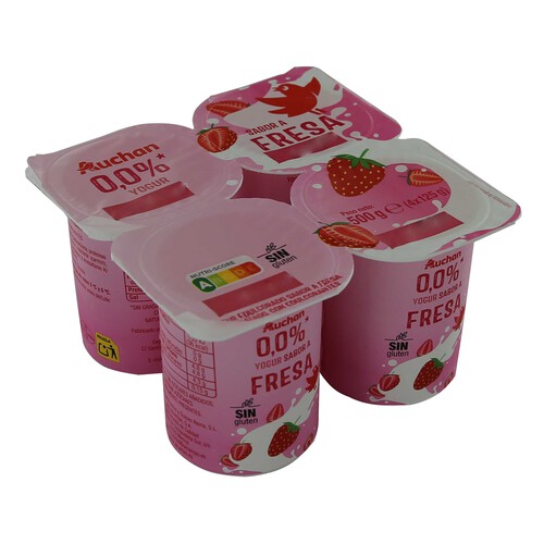 AUCHAN Yogur desnatado sabor a fresa 4 x 125 g. Producto Alcampo