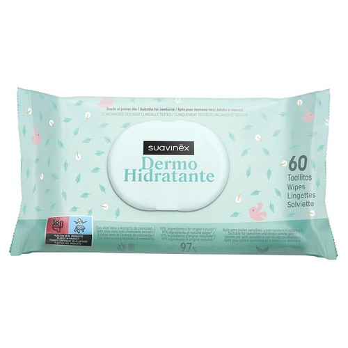 SUAVINEX Toallitas humedas dermo hidratantes, para la limpieza de nuestro bebe 60 uds.