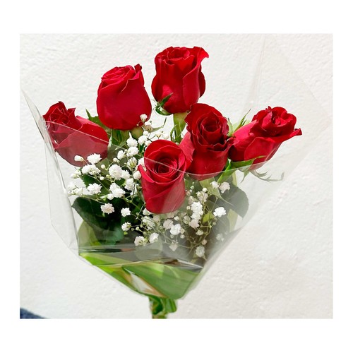 Bouquet de 6 rosas rojas con tallo de 50-60cm, variedad Ecuador VIVEROS 1 unidad.