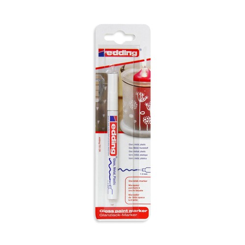 Marcador permanente, punta redonda, grosor 1-2mm, tinta opaca brillante color blanco EDDING 751 cr.